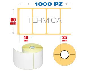 60 x 40 mm, f. 25 - Rotolo n°1000 etichette termiche adesive bianche