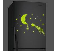 60 x 45 cm), in vinile, da parete, modello luna e stelle, colore: azzurro cielo/Glow in the Dark-Adesivo murale сrescent LED per cameretta bambini, decalcomania, in confezione regalo