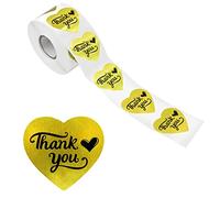 600 adesivi di ringraziamento dorati a forma di cuore, distribuiti su un rotolo, con linea di perforazione (versione inglese, 3.8 cm di diametro)