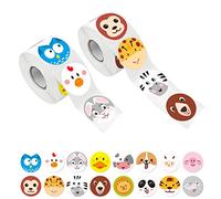 600 adorabili adesivi rotondi a tema animale, 16 design, con linea di perforazione, per feste o confezioni (ogni adesivo misura 3.8cm di diametro).
