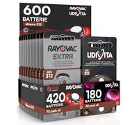 600 Batterie per Apparecchi Acustici Misura 312 PR41 Marroni Zinco-Aria Phono Pulse Technology in 10 Blister da 6 Pile - 600 Batterie: 420 Rayovac + 180 Udivita