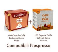 600 Capsule Caffè : 400 Nespresso Rossa Borbone + 200 Nespresso Caffè Di Roma