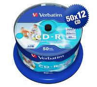 600 CD-R Verbatim PRINTABLE no ID Print STAMPABILI 700MB 52x 80 Min Cake 43438