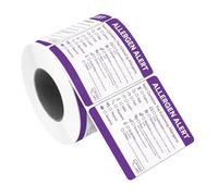 600 etichette di avvertimento viola per allergeni alimentari - Adesivi di sicurezza per cucina per catering e scatola di conservazione, 5 cm x 5 cm, 1 rotolo