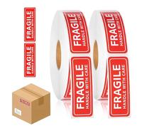 600 Etichette Fragile Adesive per Imballaggio, 25 x 75 mm Adesivi “Maneggiare con Cura” Rosso Alta Visibilità, Etichette di Spedizione per Pacchi, Scatole, Buste e Traslochi - Forte Adesione