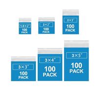 600 Pack 2 Mil Thick Poly Ziplock Bags, 6 Assorted Sizes, 1.5x2 2x2 2x3 3x3 3x4 3x5 inch. Clear Durable Food Grade Safe PP Plastic Resealable Zipper Baggies for Jewelry, Bead, Toy Piece, Pill, Snack.
