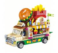 600+ Pezzi Mini Kit di Assemblaggio Food Truck, Realizzato in Materiale ABS, Adatto come Set di Modelli Giocattolo FAI-DA-TE per Adulti. Include Camion del Gelato, Camion della Torta, Camion degli Ham