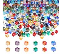 600 Pezzi Perle di Vetro Quadrate Colorate, Cubo Sfaccettato in Cristallo, 12 Perline Colorate, Applica a Bracciale Fai da Te, Decorazione di Abiti (4MM)