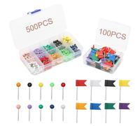 600 Pezzi Puntine Colorate Mappe Tacks, Puntine Testa Tonda e Bandierine Puntine, Puntine da Disegno per Lavagna Sughero