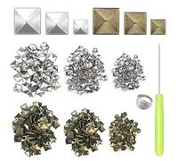 600 pezzi Pyramid Square Studs 8/12/15mm Leathercraft Spike Rivets Punk Head Nailhead Borchie, per Borsa Cintura Abbigliamento Scarpe FAI DA TE Projects, con perforazione AWL e Thimble(Bronzo,Argento)