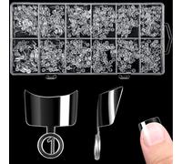 600 punte quadrate semicoprenti extra corte per unghie in gel, 12 misure, trasparenti Presson Square Nail Tips con scatola, semi-coprenti in gel morbido per la casa e l'estensione delle unghie in