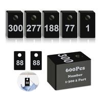 600 targhette numeriche in plastica vive, 2 parti, 1-300 carte numeriche, con foro, riutilizzabili, per cappotto, biglietti, cappotti, camino, per Facebook, eventi dal vivo, lotteria, disegni