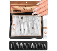 600 Unghie Finte Ballerina Media Trasparenti con Colla Extra Forte 2g e Lima - Tip Press On a Copertura Completa, Unghie Finte Adesive, 12 Misure, per Gel, Acrilico e Nail Art - By Vixi