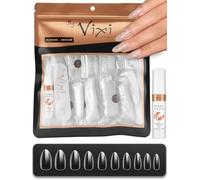 600 Unghie Finte Mandorla Media Trasparenti con Colla Extra Forte 2g e Lima - Tip Press On a Copertura Completa, Unghie Finte Adesive, 10 Misure, per Gel, Acrilico e Nail Art - By Vixi