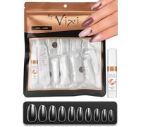 600 Unghie Finte Ovale Lunga Trasparenti con Colla Extra Forte 2g e Lima - Tip Press On a Copertura Completa, Unghie Finte Adesive, 10 Misure, per Gel, Acrilico e Nail Art - By Vixi
