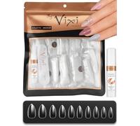 600 Unghie Finte Stiletto Media Trasparenti con Colla Extra Forte 2g e Lima - Tip Press On a Copertura Completa, Unghie Finte Adesive, 10 Misure, per Gel, Acrilico e Nail Art - By Vixi