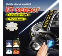 60000LM Sensore IR Potente lampada frontale Luce gialla Tipo-C Faro ricaricabile 18650 Torcia frontale Lanterna da pesca Lampada frontale