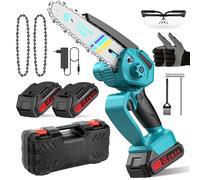 6000mAh Mini Motosega a Batteria per Potatura, 6 Pollici Motosega Elettrica con 2 Batterie, Sega Elettrica per Potatura Con Pompetta Olio e Blocco di Sicurezza per il Taglio del Legno e Giardini