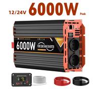 6000W Potenza di Picco Onda Sinusoidale Pura Inverter DC 12V 24V a AC 230V 50HZ Presa UE LCD Auto Voltmetro Convertitore Trasformatore LCD