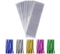 600pcs borse a violoncello kit 300pcs 2,4 """" x10 """" sacchetti di cellophane a cellophane da 300pc cravatte colorate