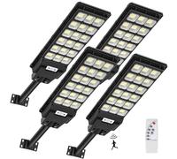 600W Lampione Solare Led Esterno con Telecomando, 6500K 576 LEDs Lampioni Solari a LED da esterno con Sensore di Movimento,3 Modi Lampione Solare, IP65 Impermeabile Lampione per Giardino Garage 4 PACK