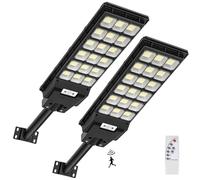 600W Lampione Solare LED Esterno con Telecomando, 6500K 576 LEDs, Sensore di Movimento, 3 Modi, IP65 Impermeabile per Giardino Garage - 2 Pezzi