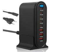 600W USB C Caricatore Multiplo, 8 Porte Stazione di Ricarica Veloce con 5 -C e 3 -A Caricatore PD PPS 140W Alimentazione per MacBook Pro/Air, iPad Pro/Air, Sumsung etc-Nero