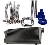 600x300x76mm Universal Intercooler Core in Alluminio + Blue Hose Piping Pipe Kit