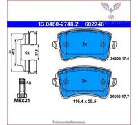602748 Kit pastiglie pattini freno Ate Posteriore per AUDI Q5 A5 A4 VW GOLF V