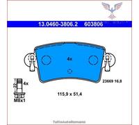 603806 Kit pastiglie pattini freno Ate Posteriore per NISSAN INTERSTAR OPEL MOV