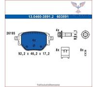 603891 Kit pastiglie pattini freno Ate Posteriore per OPEL CORSA F PEUGEOT 2008