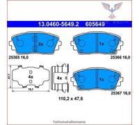 605649 Kit pastiglie pattini freno Ate Anteriore per KIA PICANTO
