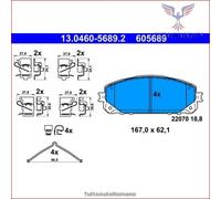 605689 Kit pastiglie pattini freno Ate Anteriore per JEEP CHEROKEE