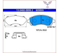 605895 Kit pastiglie pattini freno Ate Anteriore per SUBARU IMPREZA LEGACY