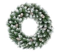 60cm/2ft Ghirlande Natale Rotonde Artificiali Verde con Decorazione di Fiocchi di Neve, 120 Punte di Foglie di Pino, 8 Pigne Lunghe, Decorazione Natalizia Sospesa