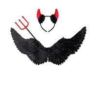 60CM nero ali d'angelo con corna diavolo e set di bacchette, diavolo costume signore angelo costume accessori angelo diavolo ali adulti per Halloween Carnevale Cosplay Party Fasching travestimento