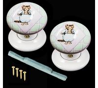 60mm White Ceramic Pomello Porta Set Beatrix Potter Tom Gattino Design (Coppia)