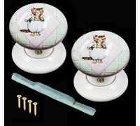 60mm White Ceramic Pomello Porta Set Beatrix Potter Tom Gattino Design (Coppia)