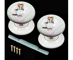 60mm White Ceramic Pomello Porta Set Beatrix Potter Tom Gattino Design (Coppia)