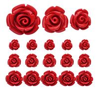 60pcs 8mm/10mm/12mm Rosa Rossa Perline Dettagliate Intagliato Fiore Sciolto Fascino Perline Accessori per la Creazione di Gioielli Fai Da Te Collana Braccialetto Artigianato Forniture