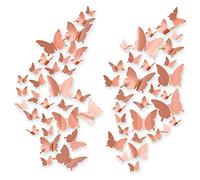 60pcs Adesivi Murali 3D con Farfalle, CAYUDEN 3 Dimensioni Adesivo Murale Specchio Decorazioni Farfalle 3D Adesive Decalcomanie Muro 3D con Farfalle Camera Porta, Finestra Decorazione (Oro Rosa)