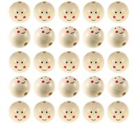 60Pz Perline Legno Beige Smile Face Per Decorazioni Artigianali