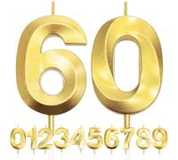 60th Candela di Compleanno Glitterata Oro, 3D Design Candele Numero, Decorazioni Cake Topper, Candela per Torta per Festa di Compleanno, Anniversario di Matrimonio, Baby Shower, Decorazione di Festa