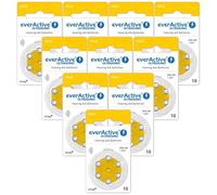 everActive 10, 6 batterie per apparecchi acustici, ad alte prestazioni, batterie zinco-aria, 1 confezione blister, durata 4 anni, giallo, Ultrasonic PR70, EVHAB10