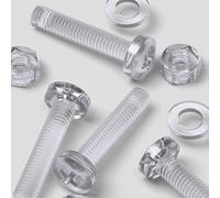 60x viti a testa bombata a croce acrilico/PC trasparente, dadi e rondelle, M6 x 30 mm
