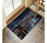 60X90Cm Zerbino Ingresso Interno Antiscivolo Assorbente, Tappeto In Microfibra Sottile Lavabile Con Vista Notturna Del Ponte Manhattan A New York Città Moderna Per Cucina Bagno Porta E Animali, Nero
