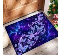 60X90Cm Zerbino Ingresso Interno Antiscivolo Assorbente, Tappeto Microfibra Sottile Lavabile Con Farfalla Fantastica Cielo Stellato Galassia Animali Misteriosi Per Cucina Bagno Porta Animali, Viola