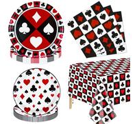 61 decorazioni per feste da casinò - Set di stoviglie a tema poker con piatti, tovaglioli, tovaglia per forniture per feste a tema Las Vegas Casino, serve 20 ospiti