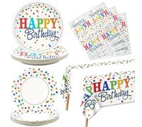 61 pezzi arcobaleno forniture per feste di compleanno - tra cui mini piatti di carta colorati a pois, tovaglioli colorati, tovaglia per bambini e adulti, decorazioni arcobaleno per feste, servire 20