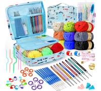 61 Pezzi Crochet Kit, Kit per Borse Uncinetto, Uncinetto Ergonomico, Contiene 9 Colori di Filo, Kit di Accessori, Borsa All'uncinetto e Altro, Adatto per Principianti (Blu)